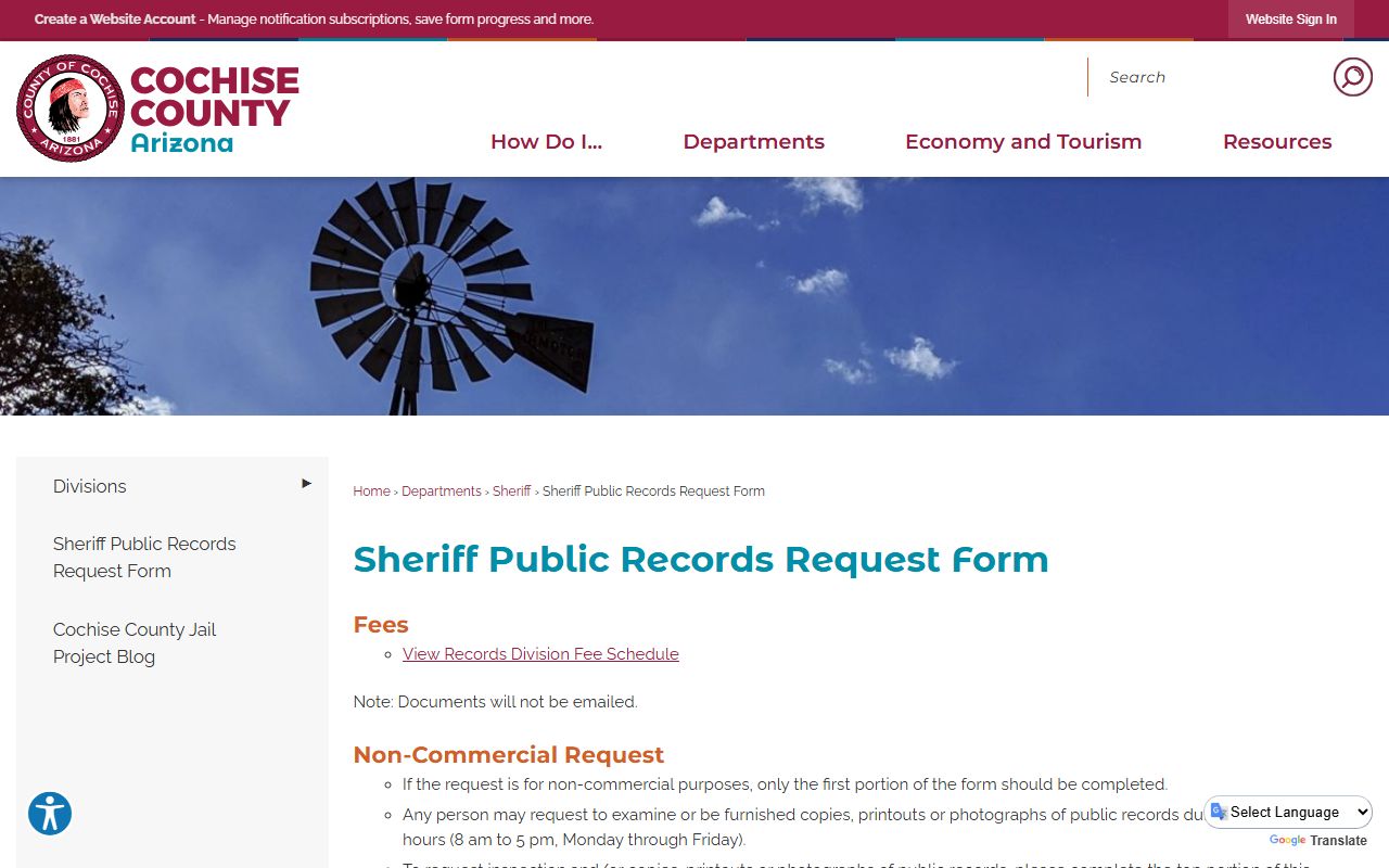 Cochise County Sheriff public records request form