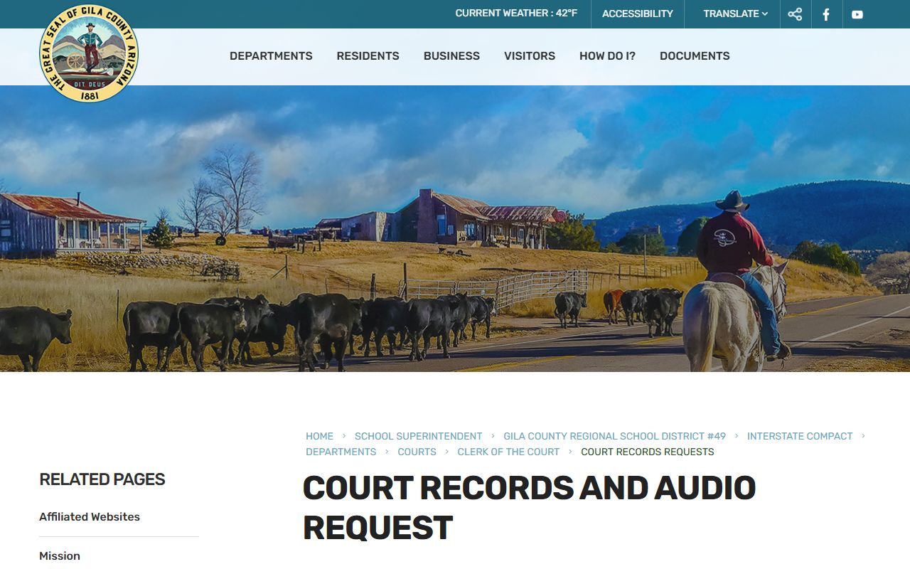 Gila County court records request page for background checks