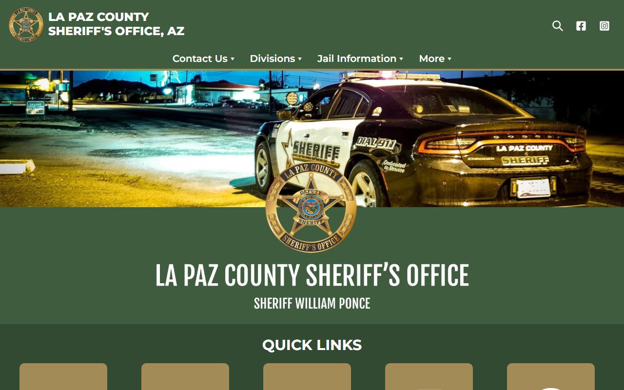 La Paz County Sheriff homepage with inmate information