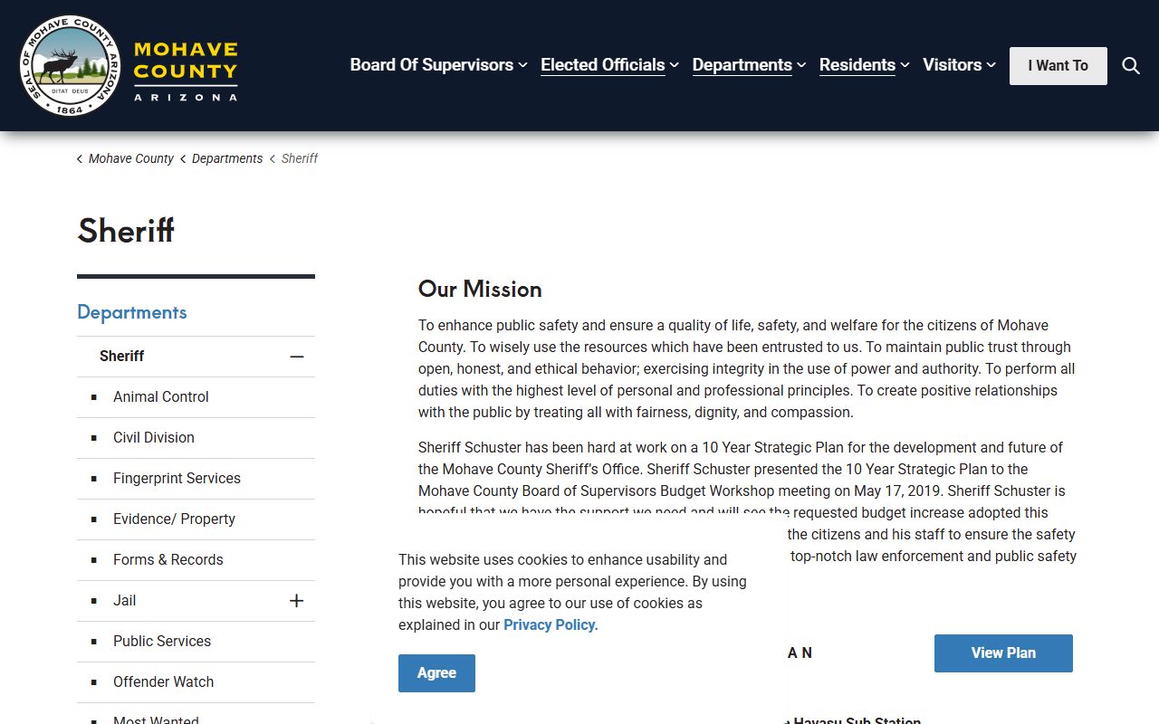Mohave County Sheriff homepage for background check information
